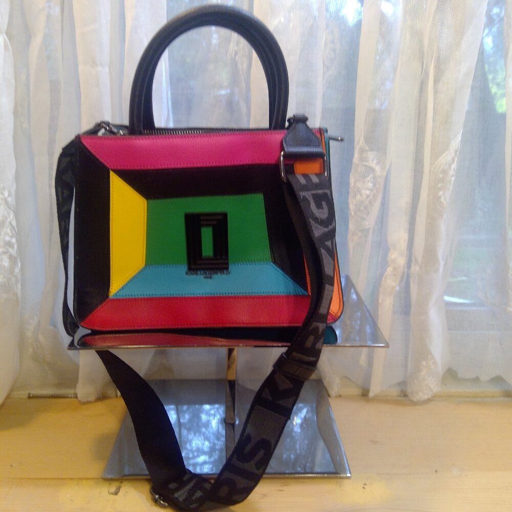 Karl Lagerfeld Paris Colorblock Crossbody Turquoise Lime NEW